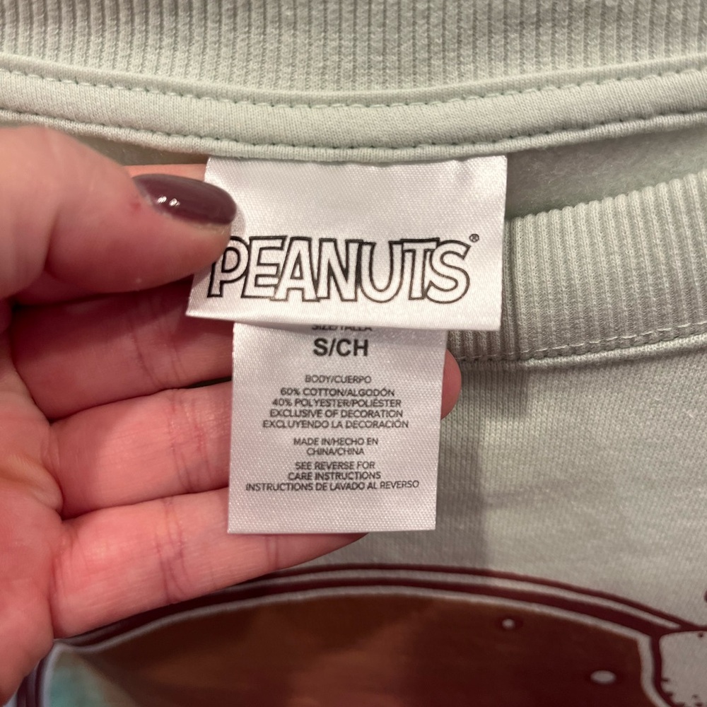 Peanuts Snoopy Mint Green Sweatshirt with Sunset/Surf/Beach/hibiscus Design - Picture 3 of 4